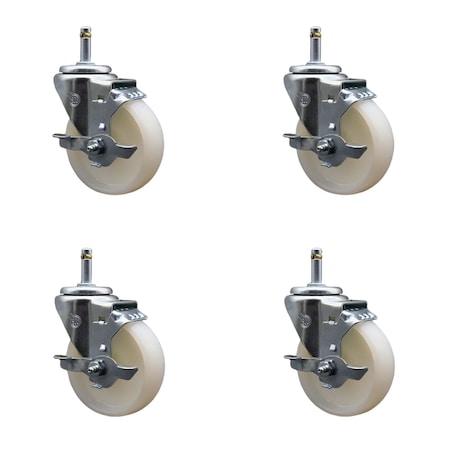 Service Caster 4'' Nylon Wheel Swivel 7/16'' Grip Ring Stem Caster Set with Brake, 4PK SCC-GR20S414-NYS-TLB-716138-4